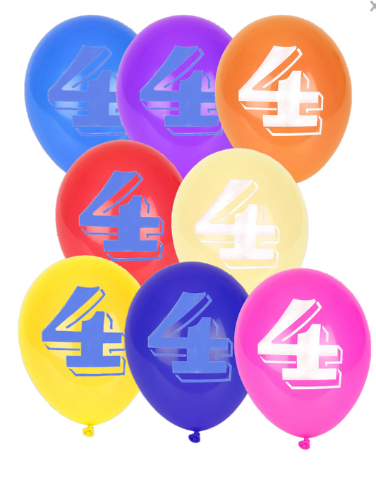 Ballons chiffre 4 multicolores 30 cm