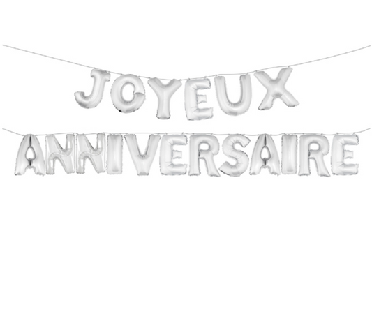 Ballons aluminiums lettres Joyeux Anniversaire argentés 36 cm
