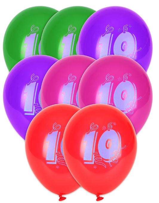 Ballons chiffre 10 multicolores 30 cm