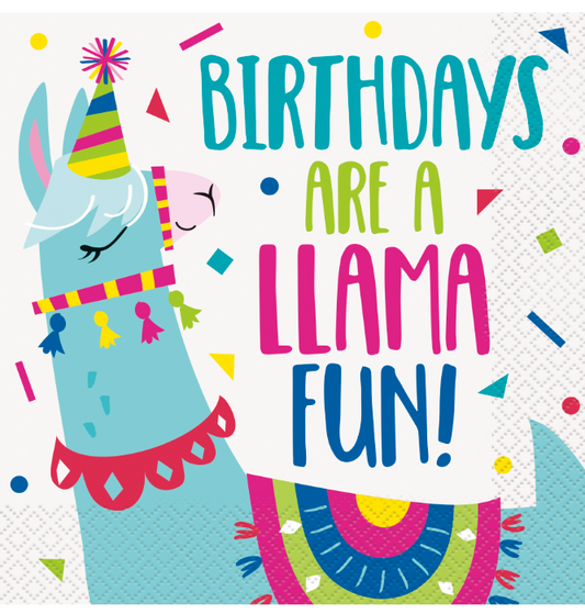 Serviettes en papier anniversaire lama 33 x 33 cm