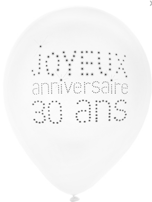 Ballons en latex 30 ans anniversaire chic 23 cm
