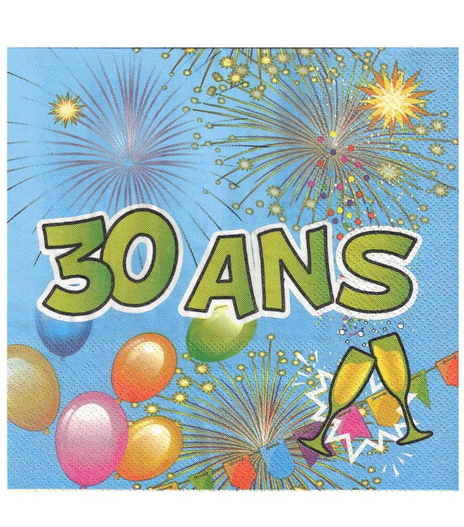 Serviettes en papier 30 ans Anniversaire Fiesta 33 cm