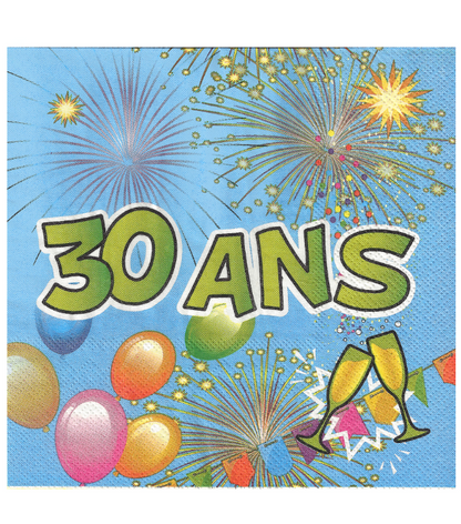 Serviettes en papier 30 ans Anniversaire Fiesta 33 cm