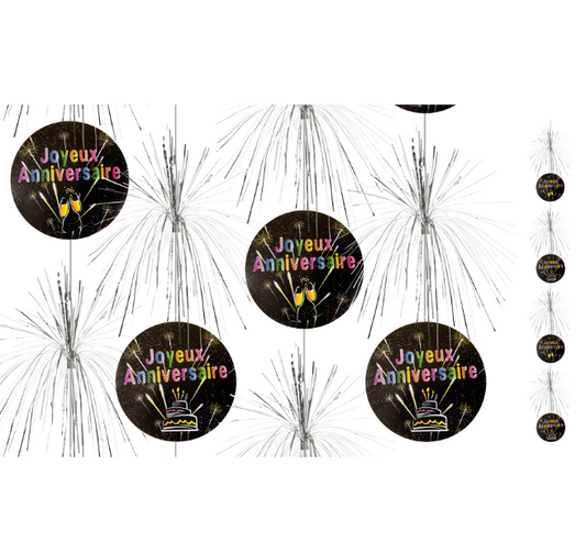 Suspensions cascade Joyeux anniversaire Feux d'artifice 180 cm