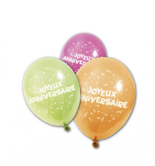 Ballons en latex Joyeux anniversaire 25 cm