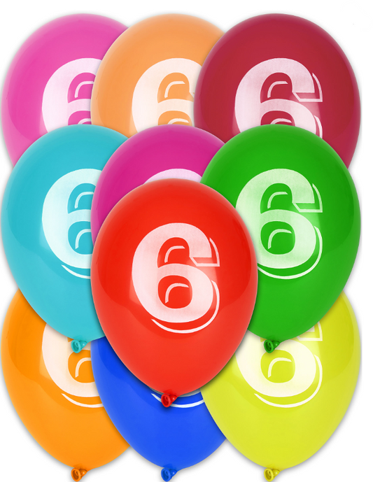 Ballons chiffre 6 multicolores 30 cm
