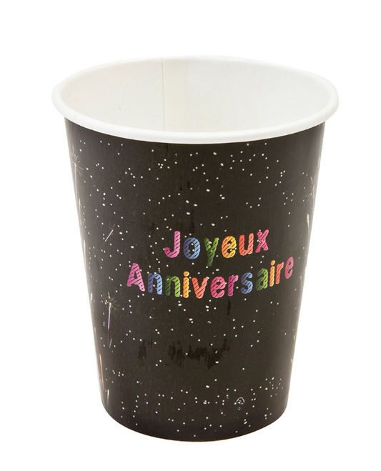 6 Gobelets en carton Anniversaire feux d'artifice 25 cl