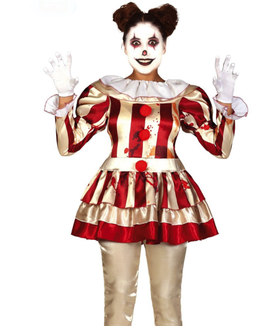 Déguisement clown terrifiante rouge et blanc femme