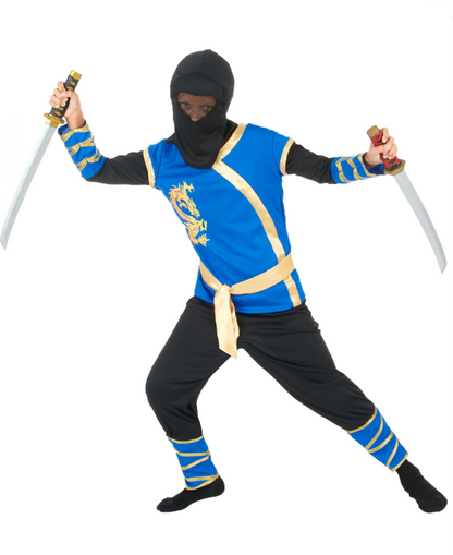 Déguisement ninja bleu et or garçon