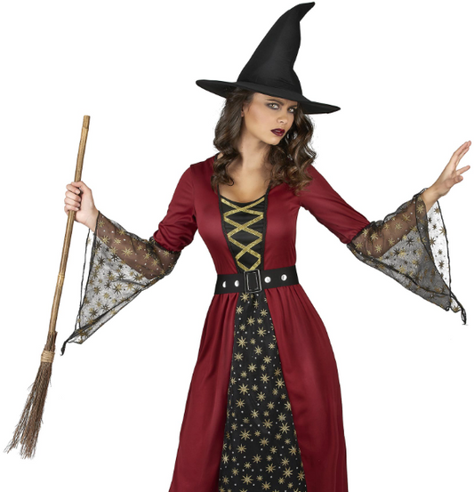 Déguisement sorcière rouge et or femme