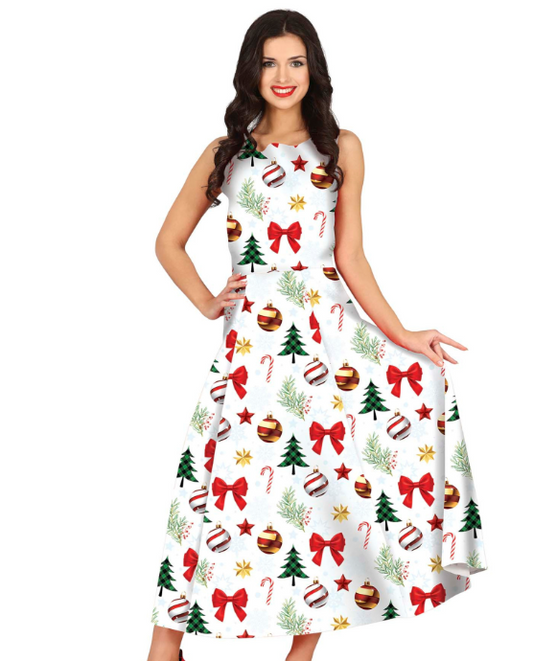 Robe longue blanche à motifs Noël femme