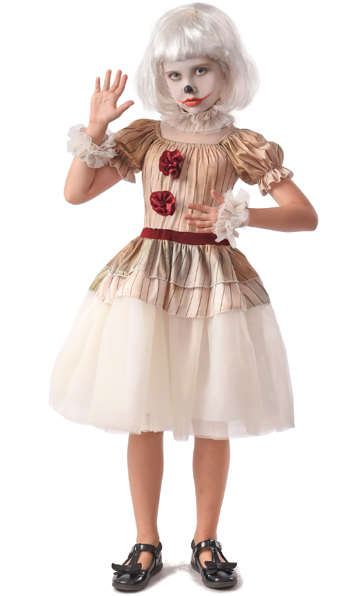 Déguisement clown terrifiant beige fille