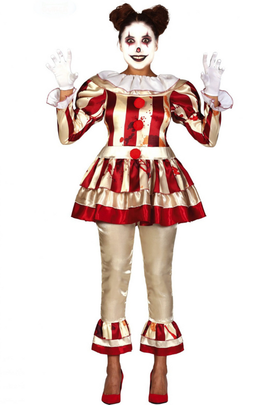 Déguisement clown terrifiante rouge et blanc femme