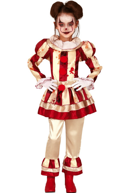 Déguisement clown terrifiante rouge et blanc fille