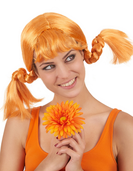 Perruque couettes rousse femme