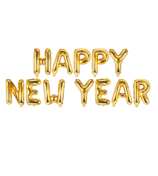 Ballon aluminium lettres dorées Happy New Year 370 x 35 cm