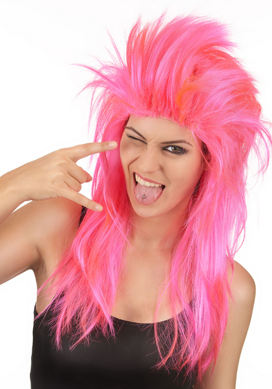 Perruque chanteuse de rock rose femme