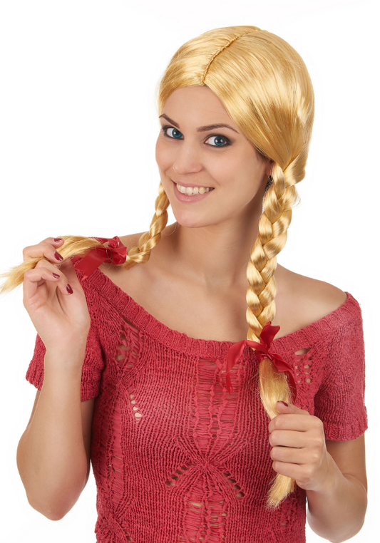 Perruque blonde couettes écolière femme