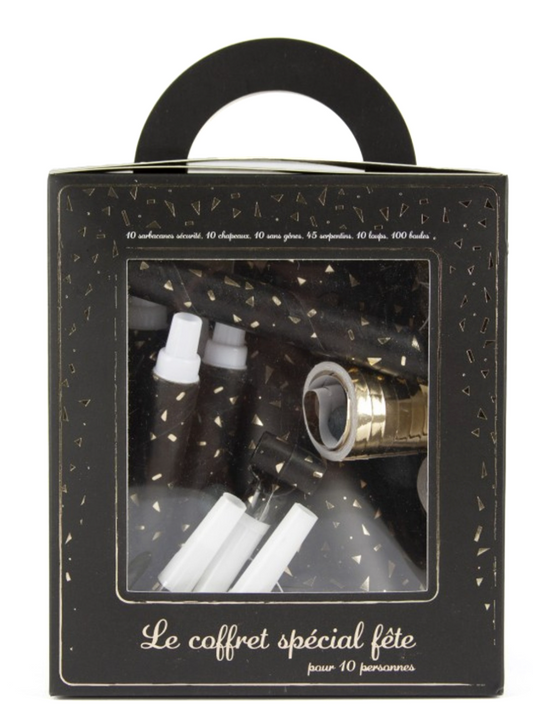 Kit cotillons party noir et or 10 personnes