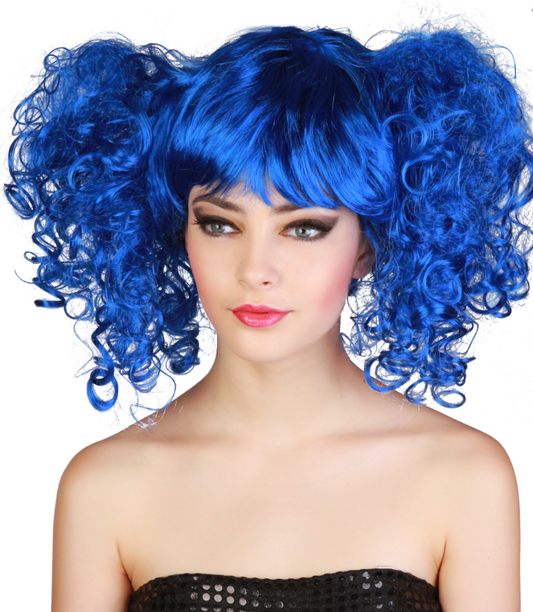 Perruque bleue à couettes femme