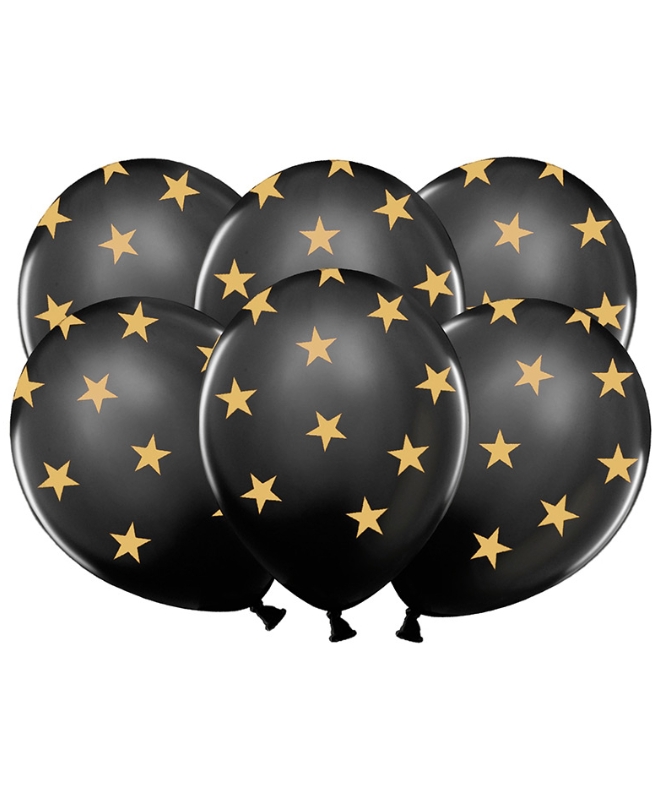 Ballons en latex noirs étoiles dorées 30 cm
