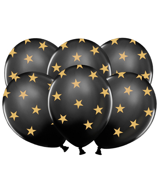 Ballons en latex noirs étoiles dorées 30 cm