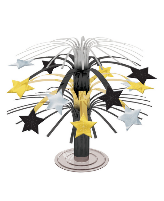 Centre de table étoiles noires, dorées et argentées 19 cm