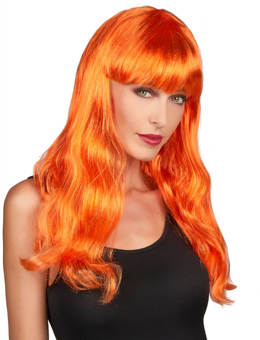 Perruque longue orange femme