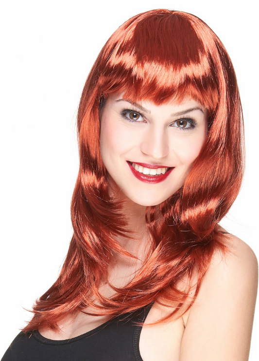 Perruque longue rousse à frange femme