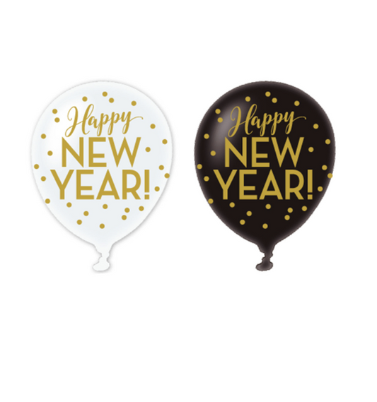 Ballons latex Happy new year doré 30 cm