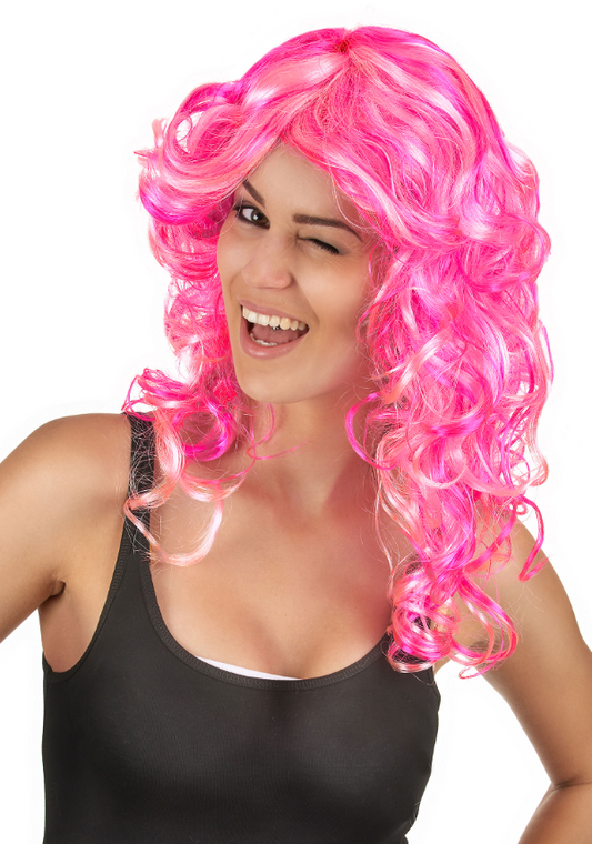 Perruque bouclée rose femme