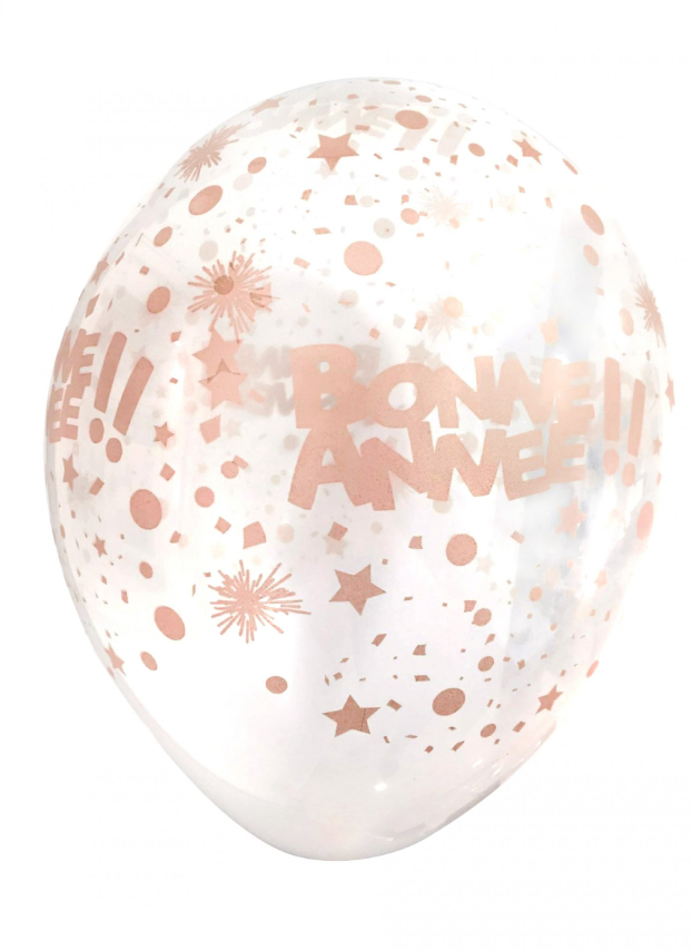 Ballons transparents bonne année rose gold 30 cm