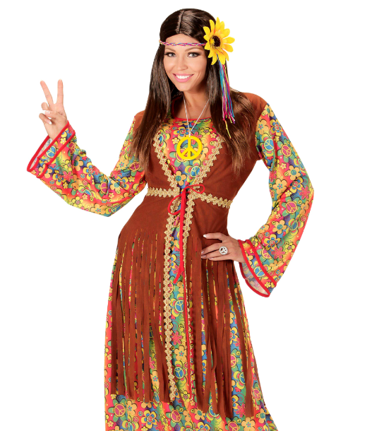 Déguisement robe longue hippie à franges femme
