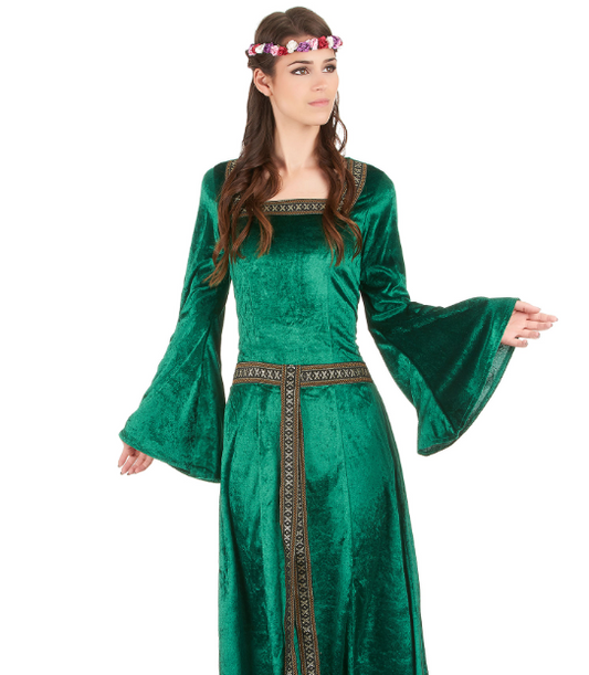 Déguisement médiéval vert effet velours femme