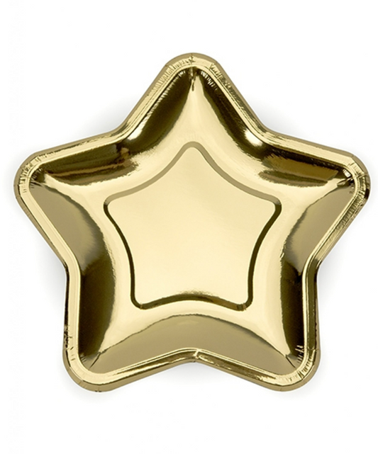 Petites assiettes en carton étoile métallique doré 18 cm