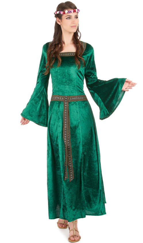 Déguisement médiéval vert effet velours femme