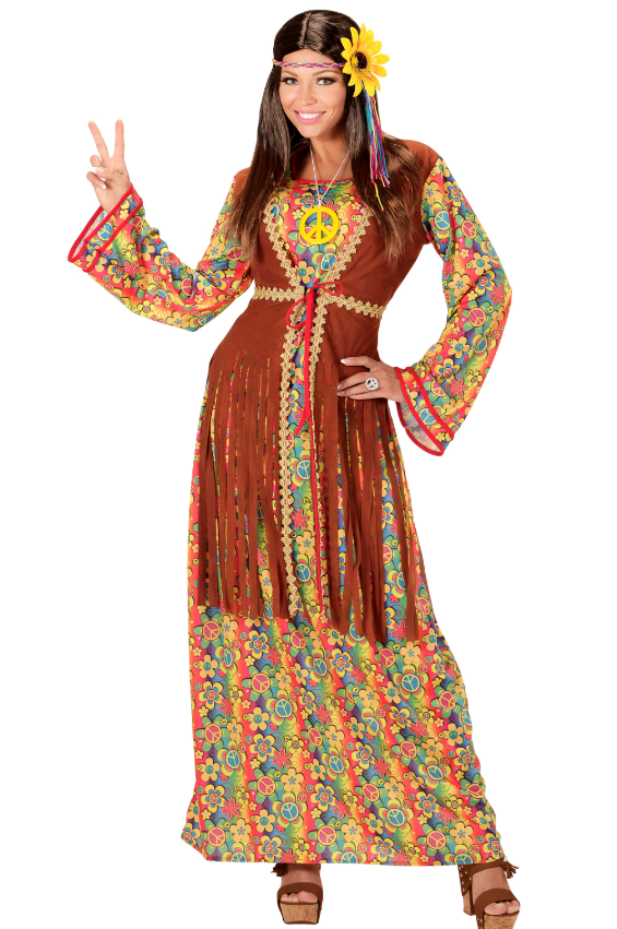 Déguisement robe longue hippie à franges femme