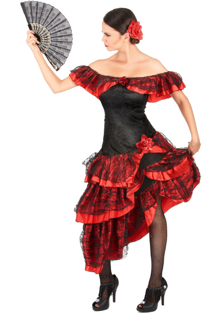 Déguisement danseuse de flamenco femme rouge et noir
