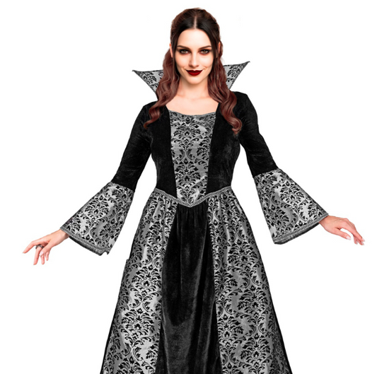 Déguisement vampire baroque noir et argent femme
